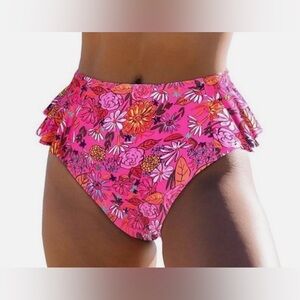 Vibrant Floral Ruffle Bikini Bottom